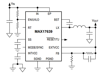 Application Circuit Diagram - Analog Devices Inc. MAX17639 Synchronous Step-Down DC-DC Converters